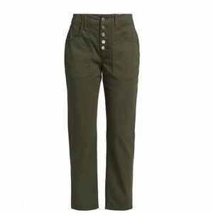 Veronica Beard Tedi Tapered High Rise Button Fly/ Paperbag Jeans in Army Green